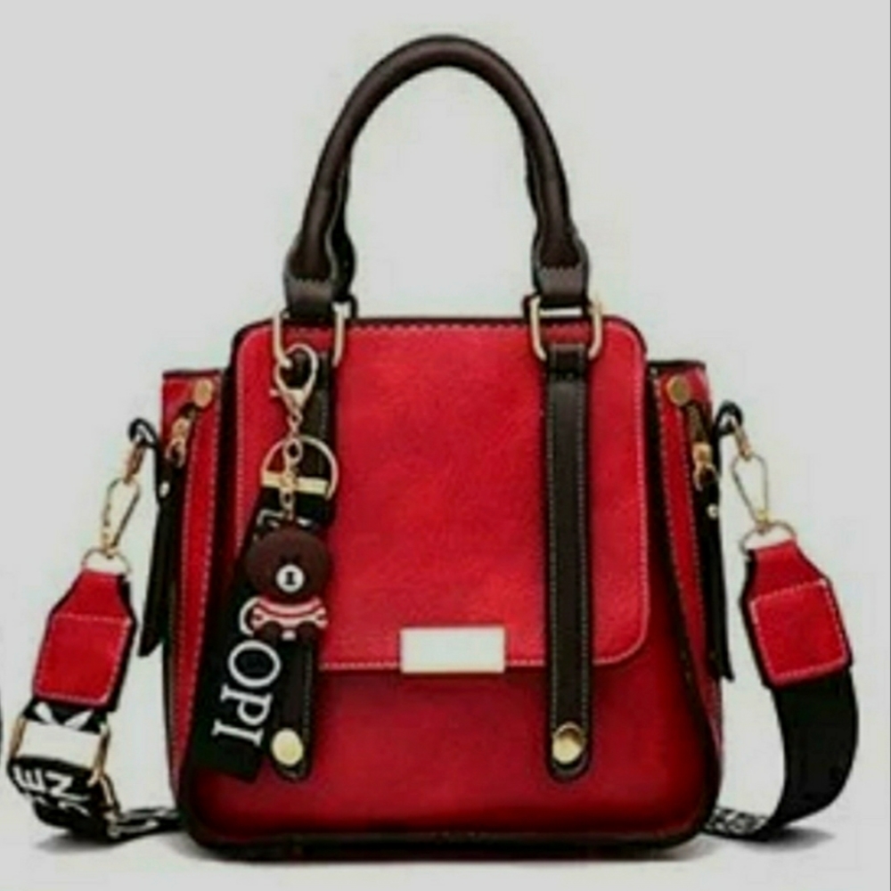Copi red crossbody bag purse with teddy bear keychain New
